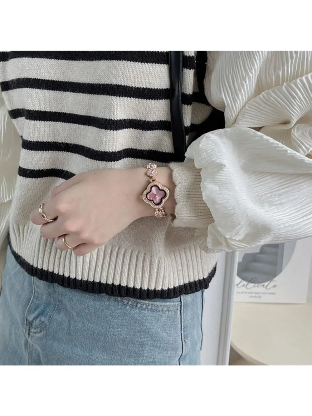 Women's Pink Diamond Bracelet Fashion Dress Quartz Luxury Elegant Wrist Watch